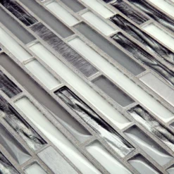 Waves of Grey/Silver 11.875 in. x 11.375 in. Interlocking Glossy Glass/Metal Mosaic Tile (0.938 sq. ft./Each) by Jeffrey Court -The Elite Tile Sales Store gray jeffrey court glass tile 99716 fa 1000