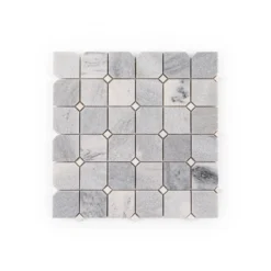 Fortune Grey 11.625 in. x 11.625 in. Polished White/Grey Squares Marble Wall/Floor Mosaic Tile (9.38 sq. ft./Case) by Jeffrey Court