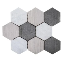 Tread Gray 12 in. x 10.5 in. Hexagon Textured Marble Wall and Floor Mosaic Tile (8.75 sq. ft./Case) by Jeffrey Court