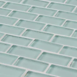 Glacier Ice Green 11.625 in. x 11.75 in. Interlocking Gloss Glass Mosaic Tile (9.48 sq. ft./Case) by Jeffrey Court -The Elite Tile Sales Store green jeffrey court glass tile 99185 1d 1000