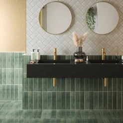 Typhoon Green 3 in. x 18 in. Subway Gloss Porcelain Wall and Floor Tile (10.76 sq. ft./Case) by Jeffrey Court -The Elite Tile Sales Store green jeffrey court porcelain tile 13060 e1 1000