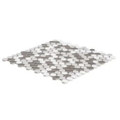 Carousel Gray 10.63 in. x 10.75 in. Penny Round Glossy Porcelain Wall and Floor Mosaic Tile (11.90 sq. ft./Case) by Jeffrey Court -The Elite Tile Sales Store light gray jeffrey court mosaic tile 95999 40 1000