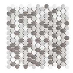 Carousel Gray 10.63 in. x 10.75 in. Penny Round Glossy Porcelain Wall and Floor Mosaic Tile (11.90 sq. ft./Case) by Jeffrey Court