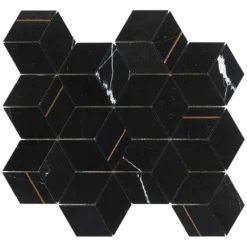 Utopia Nero 13.58 in. x 11.73 in. Polished Marble and Brass Wall Mosaic Tile (1.11 sq. ft./Each) by Ivy Hill Tile -The Elite Tile Sales Store nero ivy hill tile marble tile ext3rd106523 1f 1000