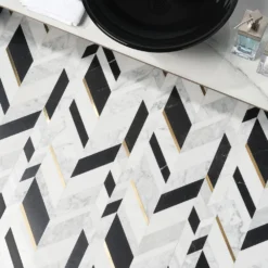 Tyra Nero 11.81 in. x 18.89 in. Polished Marble Wall Mosaic Tile (1.55 sq. ft./Each) by Ivy Hill Tile -The Elite Tile Sales Store nero ivy hill tile marble tile ext3rd106774 76 1000