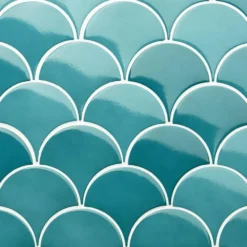 Beta Teal 2.44 in. x 5 in. Scallop Polished Ceramic Wall Tile (4.06 sq. ft./Case) by Ivy Hill Tile
