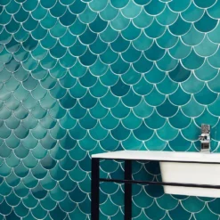 Beta Teal 2.44 in. x 5 in. Scallop Polished Ceramic Wall Tile (4.06 sq. ft./Case) by Ivy Hill Tile -The Elite Tile Sales Store teal ivy hill tile ceramic tile ext3rd105987 76 1000