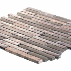 Walnut Foil Emperador Pencil 10.75 in. x 11 in. x 8mm Interlocking Textured Glass Marble Mosaic Tile (8.21 sq. ft./Case) by Jeffrey Court -The Elite Tile Sales Store walnut brown jeffrey court glass tile 99601 40 1000