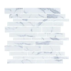 Hampton Cove White 11.625 in. x 11.625 in. Interlocking Glossy Glass Mosaic Tile (0.938 sq. ft./Each) by Jeffrey Court