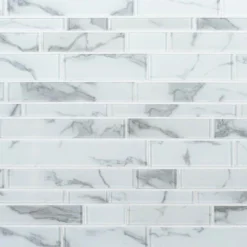 Hampton Cove White 11.625 in. x 11.625 in. Interlocking Glossy Glass Mosaic Tile (0.938 sq. ft./Each) by Jeffrey Court -The Elite Tile Sales Store white gray jeffrey court glass tile 93030 66 1000