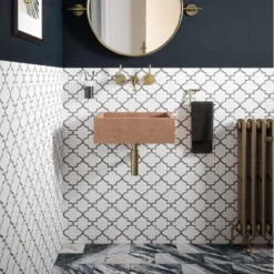 Medieval White/Grey 12.125 in. x 13 in. Arabesque Honed Carrara Marble/Gloss Blue Glass Mosaic Tile (10.946 sq.ft./Case) by Jeffrey Court -The Elite Tile Sales Store white grey jeffrey court marble tile 13029 1f 1000