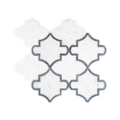 Medieval White/Grey 12.125 in. x 13 in. Arabesque Honed Carrara Marble/Gloss Blue Glass Mosaic Tile (10.946 sq.ft./Case) by Jeffrey Court