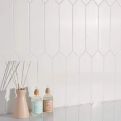 Saloni White 2.95 in. x 11.81 in. Polished Picket Ceramic Wall Tile (5.91 sq. ft./Case) by Ivy Hill Tile -The Elite Tile Sales Store white ivy hill tile ceramic tile ext3rd106379 76 1000