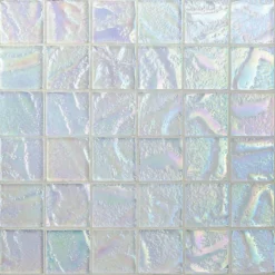 Marina Iridescent Squares White 11.75 in x 11.75 in. x 8 mm Glass Mosaic Wall Tile by Ivy Hill Tile