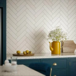 Taffeta White 3 in. x 12 in. Subway Gloss Textured Ceramic Wall Tile (6.027 sq. ft./Case) by Jeffrey Court -The Elite Tile Sales Store white jeffrey court ceramic tile 95673 31 1000