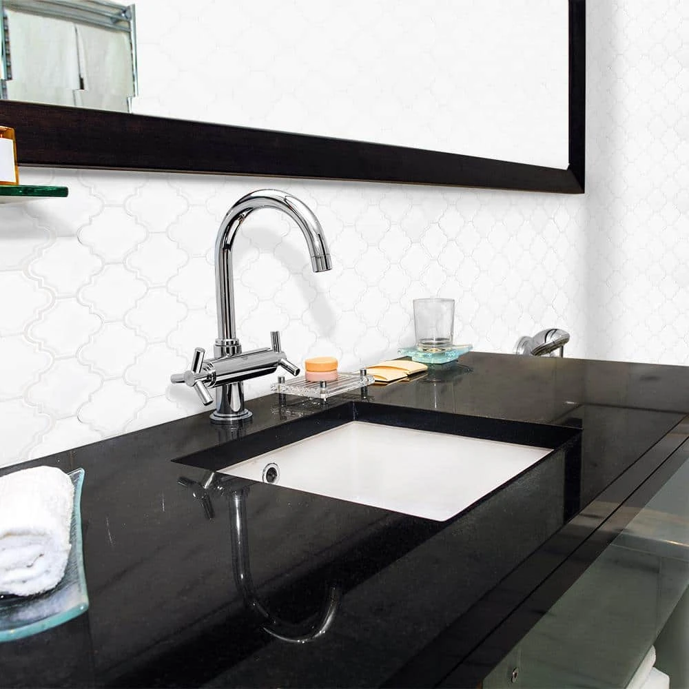 Marrakech White 9.38 in. x 12.25 in. Arabesque Glossy Ceramic Mosaic Tile (7.975 sq. ft./Case) by Jeffrey Court 3 Marrakech White 9.38 in. x 12.25 in. Arabesque Glossy Ceramic Mosaic Tile (7.975 sq. ft./Case) by Jeffrey Court - Image 2