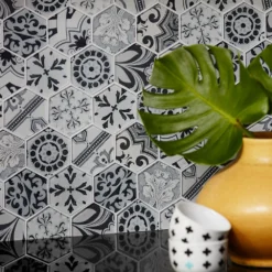 Morris Block White 12 in. x 10.375 in. Hexagon Glossy Glass Mosaic Tile (12.97 sq. ft./Case) by Jeffrey Court -The Elite Tile Sales Store white jeffrey court glass tile 99266 31 1000