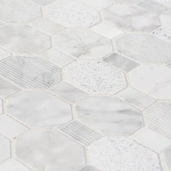 Crisp Illusion White 10.375 in. x 11.125 in. Hexagon Marble Wall and Floor Mosaic Tile (8.01 sq. ft./Case) by Jeffrey Court -The Elite Tile Sales Store white jeffrey court limestone tile 99784 1d 1000
