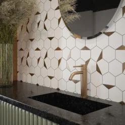 Bees Knees White 13 in. x 11.125 in. Hexagon Honed Marble and Metal Mosaic Wall and Floor Tile (10.04 sq. ft./Case) by Jeffrey Court -The Elite Tile Sales Store white jeffrey court marble tile 13017 4f 1000