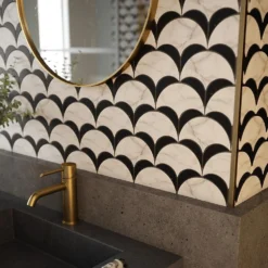 Parasol White/Black 8.5in. x 8.625in. Polished Calacatta/Nero Marquina/Marble Wall/Floor Mosaic Tile (5.09 sq. ft./Case) by Jeffrey Court 10 Parasol White/Black 8.5in. x 8.625in. Polished Calacatta/Nero Marquina/Marble Wall/Floor Mosaic Tile (5.09 sq. ft./Case) by Jeffrey Court -The Elite Tile Sales Store white jeffrey court marble tile 13020 c3 1000