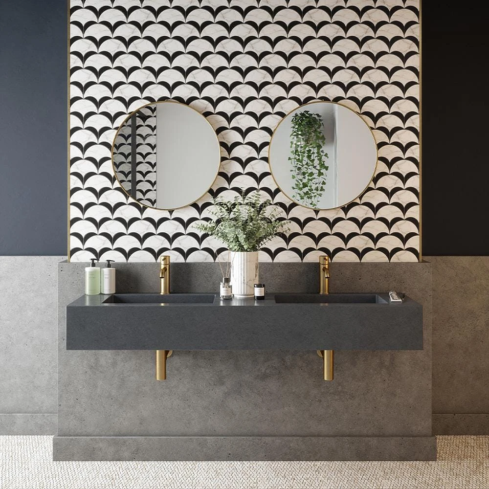 Parasol White/Black 8.5in. x 8.625in. Polished Calacatta/Nero Marquina/Marble Wall/Floor Mosaic Tile (5.09 sq. ft./Case) by Jeffrey Court 4 Parasol White/Black 8.5in. x 8.625in. Polished Calacatta/Nero Marquina/Marble Wall/Floor Mosaic Tile (5.09 sq. ft./Case) by Jeffrey Court - Image 2