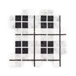 Oxford White/Black 10.125 in. x 10.125 in. Honed Thassos/Nero Marquina/Carrara Marble Mosaic Tile (7.12 sq. ft./Case) by Jeffrey Court