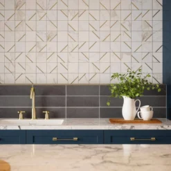 Jazzy White/Gold 11.75 in. x 11.75 in. Square Honed Calacatta Marble/Gold Metal Mosaic Tile (9.588 sq. ft./Case) by Jeffrey Court -The Elite Tile Sales Store white jeffrey court marble tile 13031 4f 1000