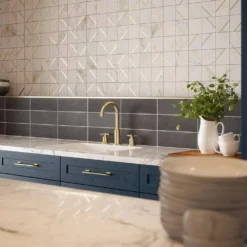 Jazzy White/Gold 11.75 in. x 11.75 in. Square Honed Calacatta Marble/Gold Metal Mosaic Tile (9.588 sq. ft./Case) by Jeffrey Court -The Elite Tile Sales Store white jeffrey court marble tile 13031 c3 1000