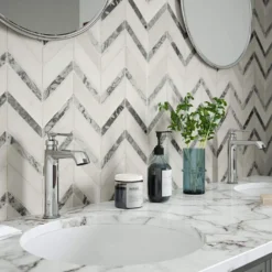 Glacier Edge White and Gray 9.875 in. x 11.25 in. Chevron Honed Marble Floor and Wall Mosaic Tile (0.771 sq. ft./Each) by Jeffrey Court -The Elite Tile Sales Store white jeffrey court marble tile 95672 31 1000