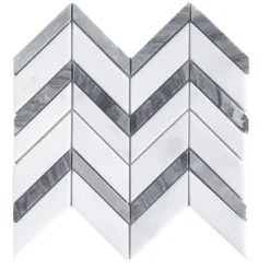 Glacier Edge White and Gray 9.875 in. x 11.25 in. Chevron Honed Marble Floor and Wall Mosaic Tile (0.771 sq. ft./Each) by Jeffrey Court