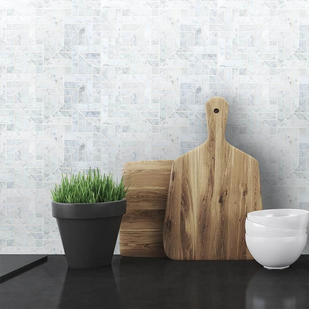 Wetherly White 9.5 in. x 9.5 in. Geometric Polished Marble Wall and Floor Mosaic Tile (5.69 sq. ft./Case) by Jeffrey Court 4 Wetherly White 9.5 in. x 9.5 in. Geometric Polished Marble Wall and Floor Mosaic Tile (5.69 sq. ft./Case) by Jeffrey Court - Image 2