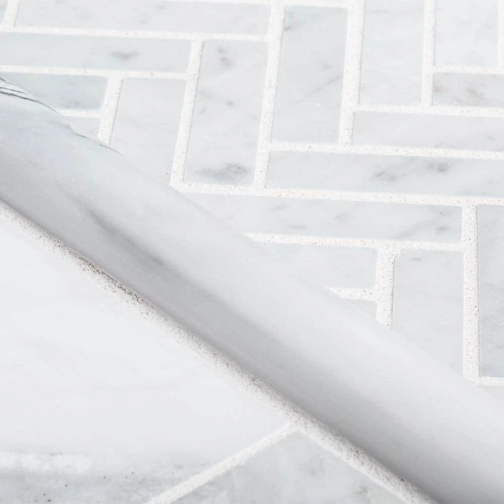 Jet Stream White 10.125 in. x 11.125 in. Herringbone Honed Marble Floor and Wall Mosaic Tile (7.82 sq. ft./Case) by Jeffrey Court 6 Jet Stream White 10.125 in. x 11.125 in. Herringbone Honed Marble Floor and Wall Mosaic Tile (7.82 sq. ft./Case) by Jeffrey Court - Image 4