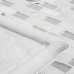 Winter Court White 11.5 in. x 11.5 in. Pebble Honed Marble Wall and Floor Mosaic Tile (9.18 sq. ft./Case) by Jeffrey Court -The Elite Tile Sales Store white jeffrey court marble tile 96005 a0 1000