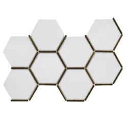 Laurel Brass White 8.5 in. x 14.875 in. Hexagon Honed Marble/Gold Metal Wall and Floor Mosaic Tile (8.78 sq. ft./Case) by Jeffrey Court