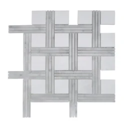 Bedford White 12.375 in. x 12.375 in. Basket Weave Marble Wall and Floor Mosaic Tile (10.63 sq. ft./Case) by Jeffrey Court