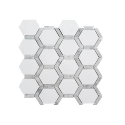 Norton White 11.75 in. x 11.875 in. Hexagon Semi Polished Marble Wall and Floor Mosaic Tile (9.689 sq. ft./Case) by Jeffrey Court