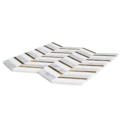 Dreamcicle White 11.875 in. x 11.875 in. Chevron Marble/Gold Metal Floor and Wall Mosaic Tile (0.979 sq. ft./Each) by Jeffrey Court -The Elite Tile Sales Store white jeffrey court marble tile 97936 40 1000