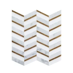 Dreamcicle White 11.875 in. x 11.875 in. Chevron Marble/Gold Metal Floor and Wall Mosaic Tile (0.979 sq. ft./Each) by Jeffrey Court