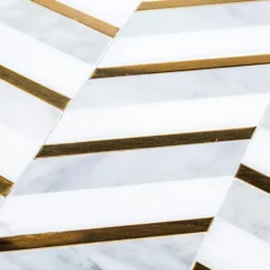 Dreamcicle White 11.875 in. x 11.875 in. Chevron Marble/Gold Metal Floor and Wall Mosaic Tile (0.979 sq. ft./Each) by Jeffrey Court -The Elite Tile Sales Store white jeffrey court marble tile 97936 a0 1000