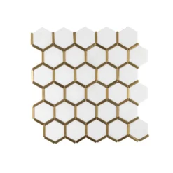 Karats White 10.625 in. x 11.125 in. Hexagon Polished Marble/Gold Metal Floor and Wall Mosaic Tile (0.820 sq. ft./Each) by Jeffrey Court