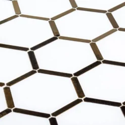 Karats White 10.625 in. x 11.125 in. Hexagon Polished Marble/Gold Metal Floor and Wall Mosaic Tile (0.820 sq. ft./Each) by Jeffrey Court -The Elite Tile Sales Store white jeffrey court marble tile 97937 a0 1000