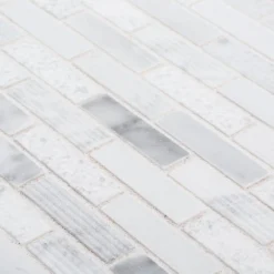 Snowed In White 11.75 in. x 9.75 in. Interlocking Textured Marble Mosaic Tile (7.95 sq. ft./Case) by Jeffrey Court -The Elite Tile Sales Store white jeffrey court marble tile 98996 1d 1000