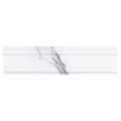 Carrara Inkjet White 3 in. x 12 in. Ceramic Wall Crown Trim Tile by Jeffrey Court