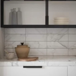 Glossy Ocean Carrara White 4 in. x 12 in. Subway Gloss Ceramic Wall Tile (9.687 sq. ft./Case) by Jeffrey Court -The Elite Tile Sales Store white ocean jeffrey court ceramic tile 13010 a0 1000